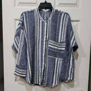 LUCKY BRAND 💙🍀 Striped Button up Shirt Blue and White Ladies Size Large